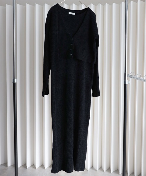 セール】【ベロアニットワンピース＋ショートカーディガン】セット