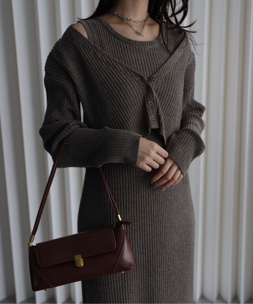 セール】【ベロアニットワンピース＋ショートカーディガン】セット