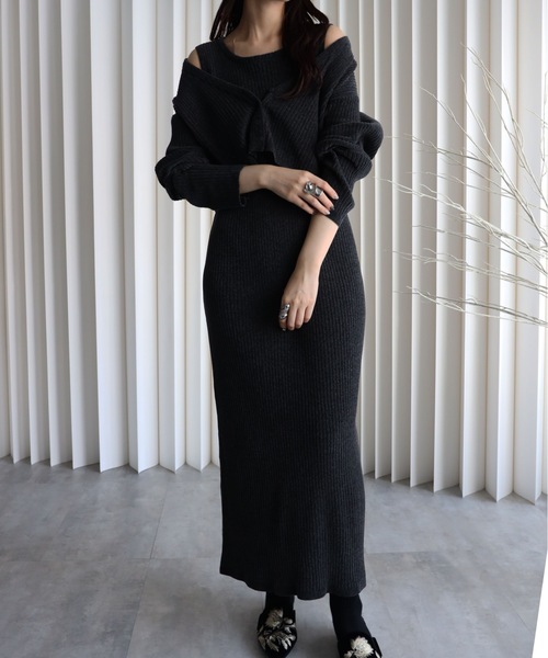 セール】【ベロアニットワンピース＋ショートカーディガン】セット