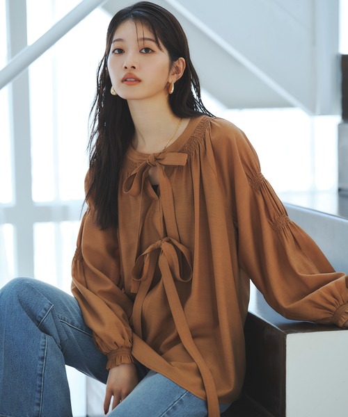 N.（N. Natural Beauty Basic）（エヌエヌナチュラルビューティーベーシック）の「2wayダブルリボンチュニックブラウス（シャツ/ブラウス・レディース・ブラック/ライトグリーン/キャメル・MEDIUM）」の3枚目の写真