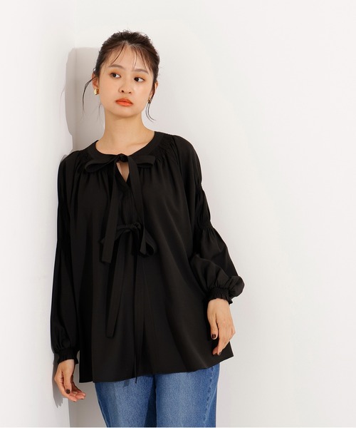 N.（N. Natural Beauty Basic）（エヌエヌナチュラルビューティーベーシック）の「2wayダブルリボンチュニックブラウス（シャツ/ブラウス・レディース・ブラック/ライトグリーン/キャメル・MEDIUM）」の4枚目の写真