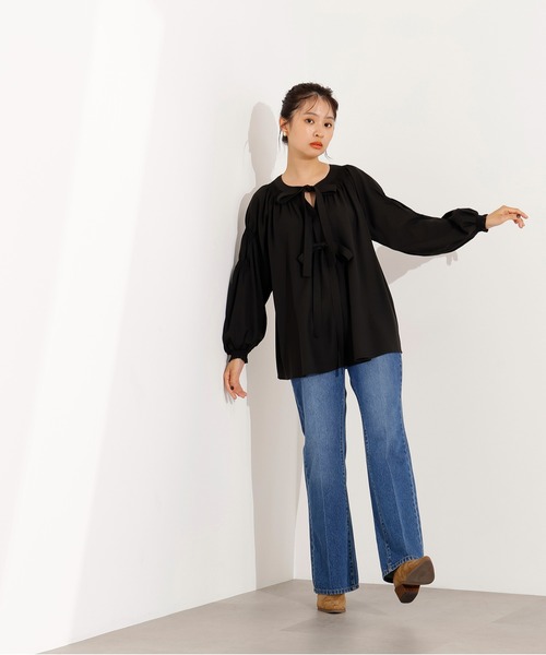 N.（N. Natural Beauty Basic）（エヌエヌナチュラルビューティーベーシック）の「2wayダブルリボンチュニックブラウス（シャツ/ブラウス・レディース・ブラック/ライトグリーン/キャメル・MEDIUM）」の6枚目の写真