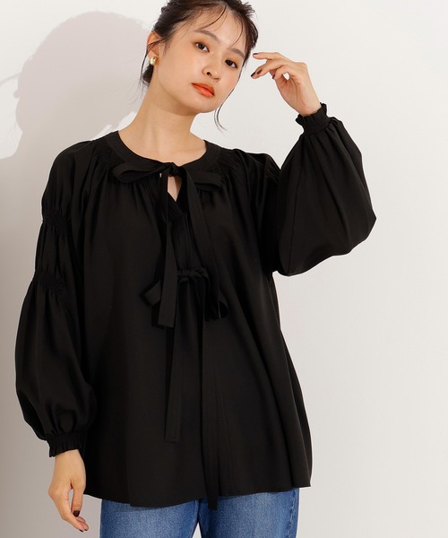 N.（N. Natural Beauty Basic）（エヌエヌナチュラルビューティーベーシック）の「2wayダブルリボンチュニックブラウス（シャツ/ブラウス・レディース・ブラック/ライトグリーン/キャメル・MEDIUM）」の7枚目の写真