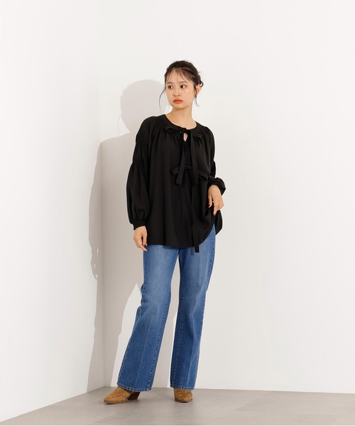 N.（N. Natural Beauty Basic）（エヌエヌナチュラルビューティーベーシック）の「2wayダブルリボンチュニックブラウス（シャツ/ブラウス・レディース・ブラック/ライトグリーン/キャメル・MEDIUM）」の8枚目の写真