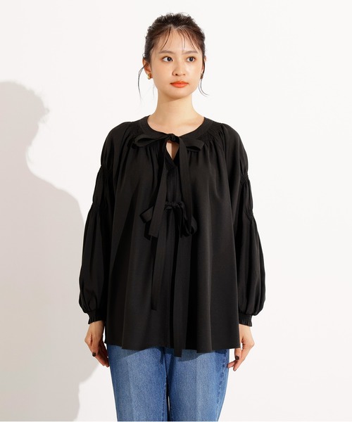 N.（N. Natural Beauty Basic）（エヌエヌナチュラルビューティーベーシック）の「2wayダブルリボンチュニックブラウス（シャツ/ブラウス・レディース・ブラック/ライトグリーン/キャメル・MEDIUM）」の10枚目の写真