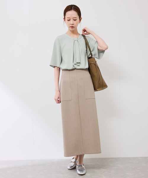 ROPE' PICNIC(ロペピクニック)の「メタルパーツフロントフリルタイハーフスリーブブラウス(シャツ/ブラウス・レディース・ホワイト/サックスブルー/チャコールグレー/ライトグリーン・38/36)」の6枚目の写真