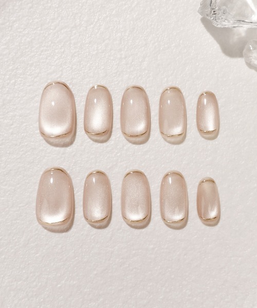 Anail（エーネイル）の「3D水光ネイルピンクグレージュマグネットゴールドミラーフレームオーバルネイルチップ⑦　夏ネイル（ネイルシール/ネイルチップ・レディース・ベージュ系その他/カーキ/ピンク/ナチュラル・LARGE/MEDIUM/SMALL）」の19枚目の写真
