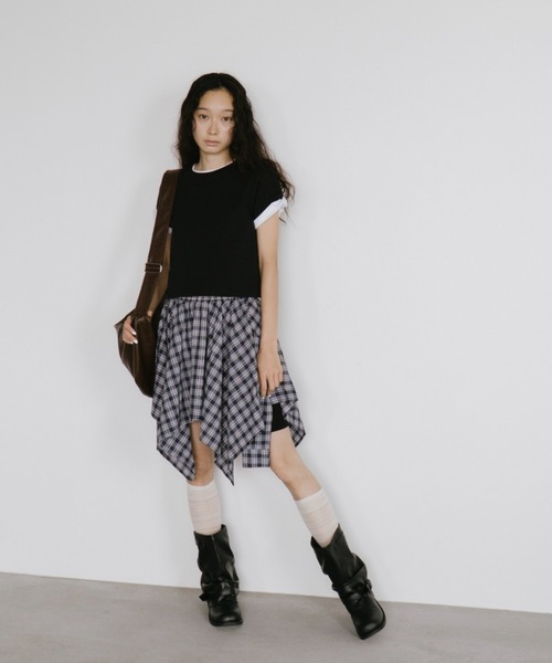 duei（デュイ）の「シャツレイヤードチェックミニスカート（スカート・レディース・ネイビー・FREE）」の11枚目の写真