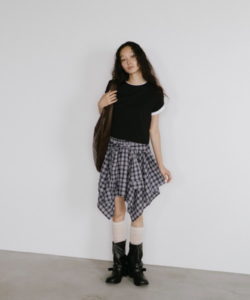 duei（デュイ）の「シャツレイヤードチェックミニスカート（スカート・レディース・ネイビー・FREE）」の10枚目の写真