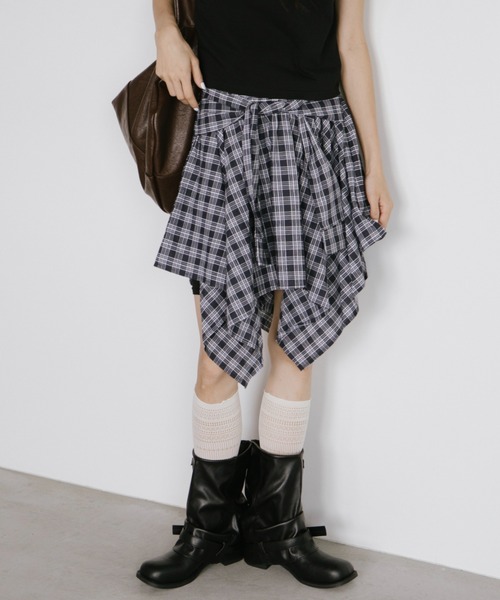 duei（デュイ）の「シャツレイヤードチェックミニスカート（スカート・レディース・ネイビー・FREE）」の2枚目の写真