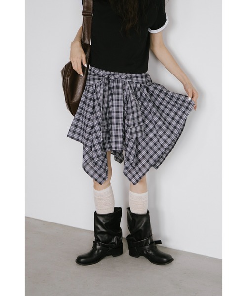 duei（デュイ）の「シャツレイヤードチェックミニスカート（スカート・レディース・ネイビー・FREE）」の8枚目の写真