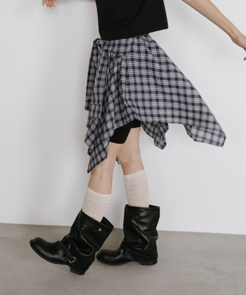 duei（デュイ）の「シャツレイヤードチェックミニスカート（スカート・レディース・ネイビー・FREE）」の4枚目の写真