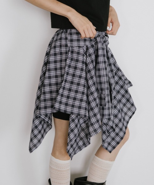 duei（デュイ）の「シャツレイヤードチェックミニスカート（スカート・レディース・ネイビー・FREE）」の15枚目の写真