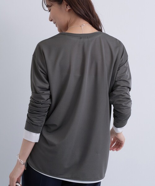 INDIVI(インディヴィ)の「ストレッチシアーロングTシャツ(Tシャツ/カットソー・レディース・ホワイト/ブラック/パープル/ダークグレー・34/15 /13/38/05)」の7枚目の写真