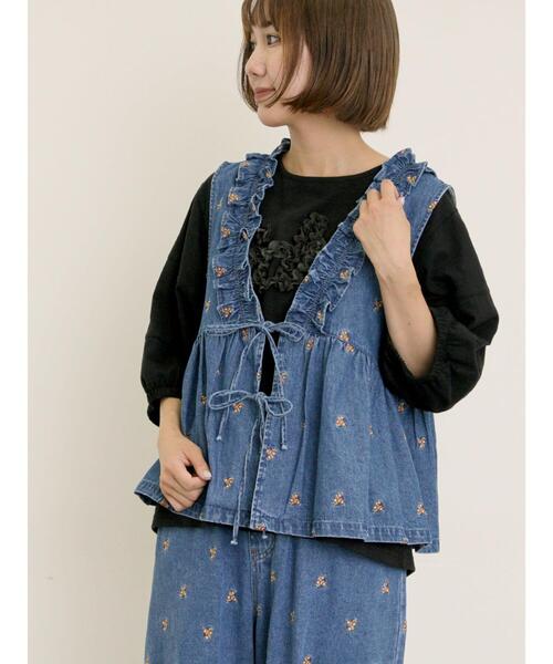 セール】刺繍デニムベスト（ベスト）｜Samansa Mos2（サマンサ