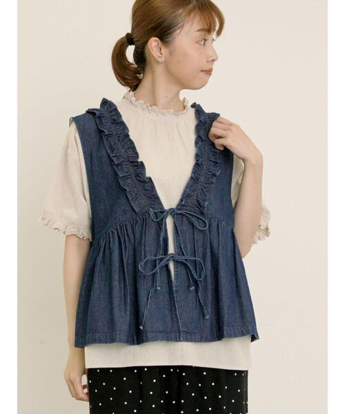 Samansa Mos2（サマンサ モスモス）の「刺繍デニムベスト（ベスト・レディース・ネイビー/ブラック/ブルー・F）」の14枚目の写真