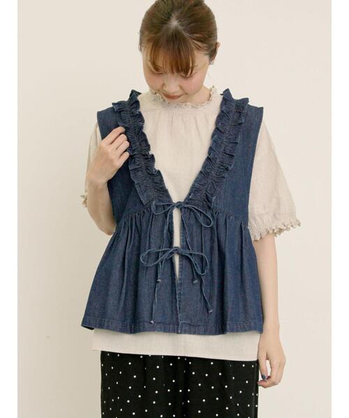 Samansa Mos2（サマンサ モスモス）の「刺繍デニムベスト（ベスト・レディース・ネイビー/ブラック/ブルー・F）」の15枚目の写真