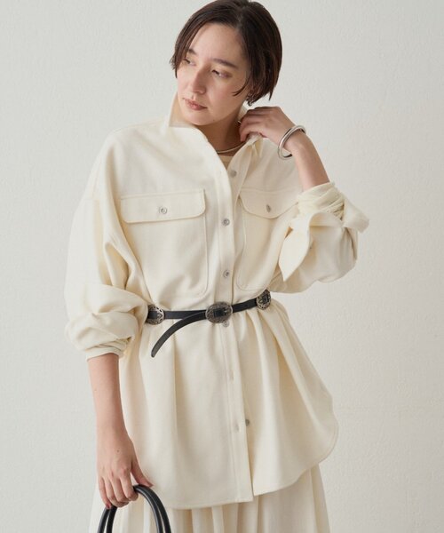LOUNGEDRESS(ラウンジドレス)の「ウールオーバーシャツ(シャツ/ブラウス・レディース・オフホワイト/キャメル・FREE)」の3枚目の写真