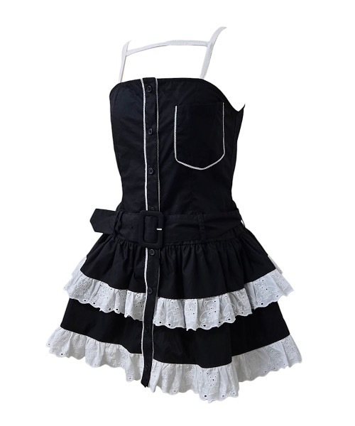 lilLilly（リルリリー）の「フリルシャツベルトキャミワンピ(アームバンドセット)（ワンピース・レディース・ブラック/ホワイト・FREE）」の12枚目の写真