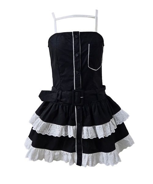 lilLilly（リルリリー）の「フリルシャツベルトキャミワンピ(アームバンドセット)（ワンピース・レディース・ブラック/ホワイト・FREE）」の6枚目の写真