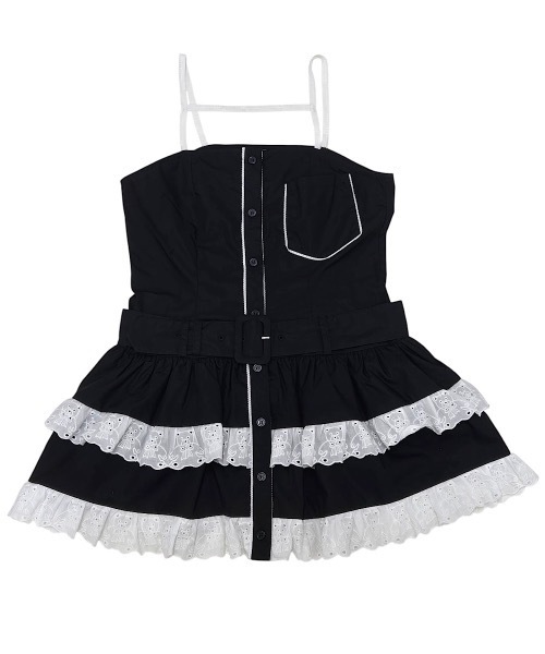 lilLilly（リルリリー）の「フリルシャツベルトキャミワンピ(アームバンドセット)（ワンピース・レディース・ブラック/ホワイト・FREE）」の14枚目の写真