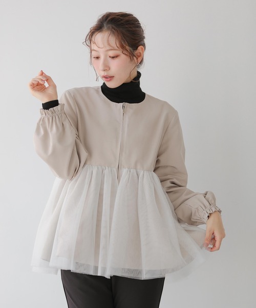 Fit more(フィットモア)の「チュールレイヤードペプラムアウター(その他アウター・レディース・ブラック/ベージュ/ネイビー・FREE)」の2枚目の写真