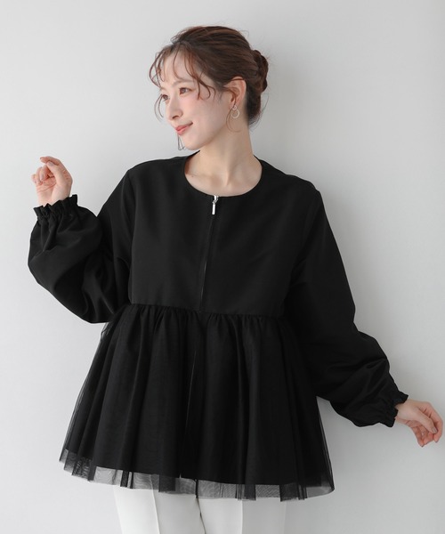 Fit more(フィットモア)の「チュールレイヤードペプラムアウター(その他アウター・レディース・ブラック/ベージュ/ネイビー・FREE)」の5枚目の写真