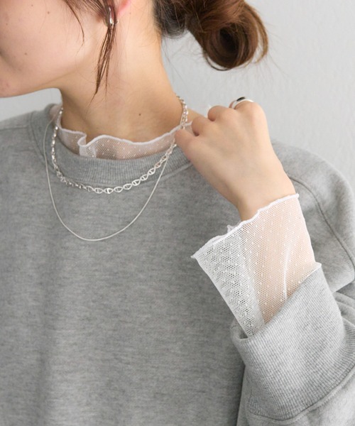 セール】ドットチュールドッキングレイヤードカットソー（Tシャツ