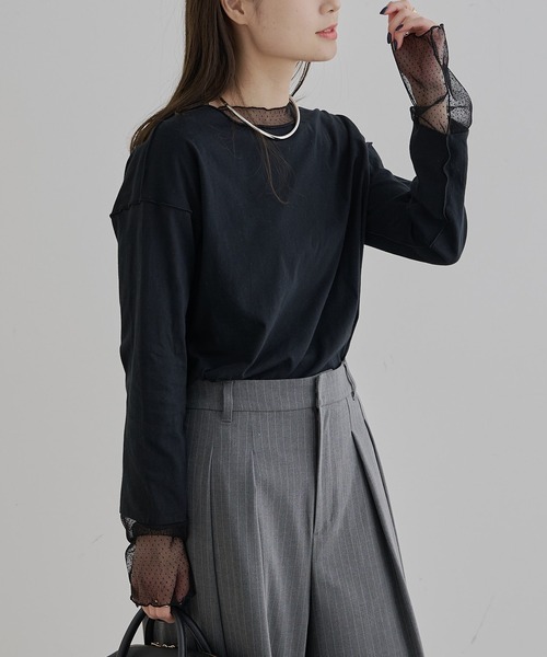 PUAL CE CIN(ピュアルセシン)の「ドットチュールドッキングレイヤードカットソー(Tシャツ/カットソー・レディース・オフホワイト/ブラック・FREE)」の15枚目の写真