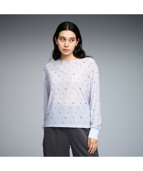 PUMA（プーマ）の「PUMA プーマ ウィメンズ オータム メッシュ AOP 長袖 Tシャツ（Tシャツ/カットソー・レディース・ブラック/ライラック・SMALL/X-LARGE/LARGE/MEDIUM）」の2枚目の写真