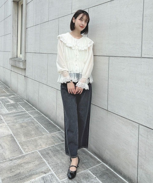 an another angelus(アンアナザーアンジェラス)の「レース使いドットチュールブラウス(シャツ/ブラウス・レディース・ライトグレー/アイボリー・FREE)」の4枚目の写真