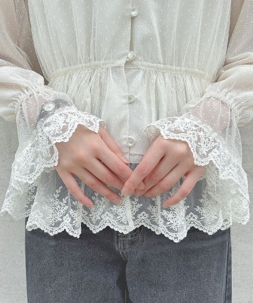 an another angelus(アンアナザーアンジェラス)の「レース使いドットチュールブラウス(シャツ/ブラウス・レディース・ライトグレー/アイボリー・FREE)」の9枚目の写真