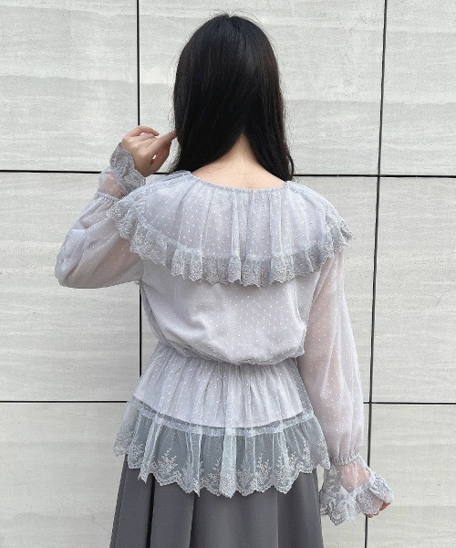 an another angelus(アンアナザーアンジェラス)の「レース使いドットチュールブラウス(シャツ/ブラウス・レディース・ライトグレー/アイボリー・FREE)」の16枚目の写真