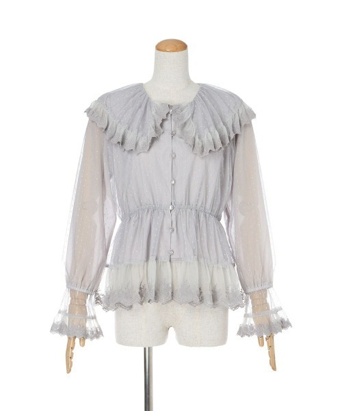an another angelus(アンアナザーアンジェラス)の「レース使いドットチュールブラウス(シャツ/ブラウス・レディース・ライトグレー/アイボリー・FREE)」の21枚目の写真