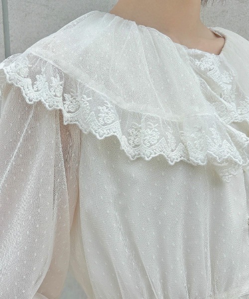 an another angelus(アンアナザーアンジェラス)の「レース使いドットチュールブラウス(シャツ/ブラウス・レディース・ライトグレー/アイボリー・FREE)」の7枚目の写真