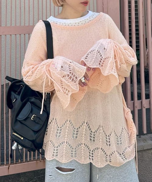 Alley Tokyo(アリートーキョー)の「ドロスト透かしゆるニット(ニット/セーター・レディース・ピンク/グリーン/アイボリー・FREE)」の3枚目の写真