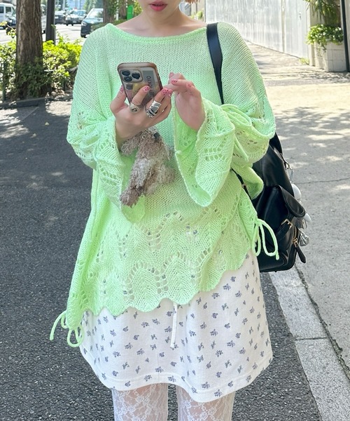 Alley Tokyo(アリートーキョー)の「ドロスト透かしゆるニット(ニット/セーター・レディース・ピンク/グリーン/アイボリー・FREE)」の2枚目の写真