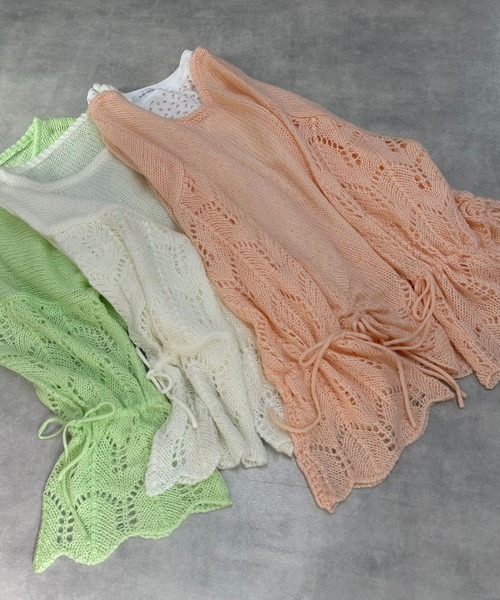 Alley Tokyo(アリートーキョー)の「ドロスト透かしゆるニット(ニット/セーター・レディース・ピンク/グリーン/アイボリー・FREE)」の4枚目の写真