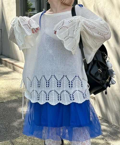 Alley Tokyo(アリートーキョー)の「ドロスト透かしゆるニット(ニット/セーター・レディース・ピンク/グリーン/アイボリー・FREE)」の19枚目の写真