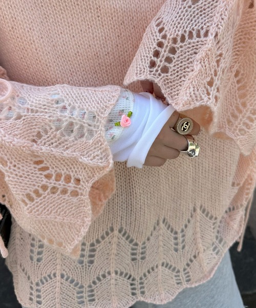 Alley Tokyo(アリートーキョー)の「ドロスト透かしゆるニット(ニット/セーター・レディース・ピンク/グリーン/アイボリー・FREE)」の7枚目の写真