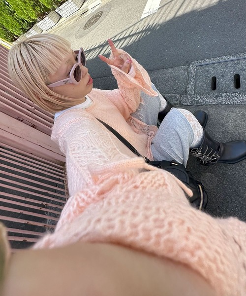 Alley Tokyo(アリートーキョー)の「ドロスト透かしゆるニット(ニット/セーター・レディース・ピンク/グリーン/アイボリー・FREE)」の10枚目の写真