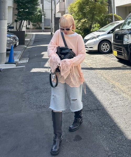 Alley Tokyo(アリートーキョー)の「ドロスト透かしゆるニット(ニット/セーター・レディース・ピンク/グリーン/アイボリー・FREE)」の16枚目の写真