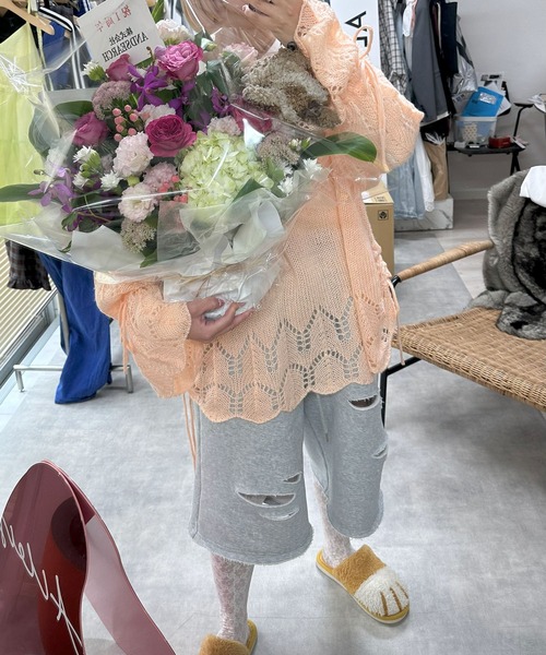 Alley Tokyo(アリートーキョー)の「ドロスト透かしゆるニット(ニット/セーター・レディース・ピンク/グリーン/アイボリー・FREE)」の17枚目の写真