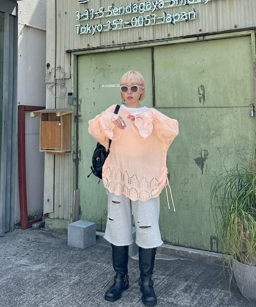 Alley Tokyo(アリートーキョー)の「ドロスト透かしゆるニット(ニット/セーター・レディース・ピンク/グリーン/アイボリー・FREE)」の9枚目の写真