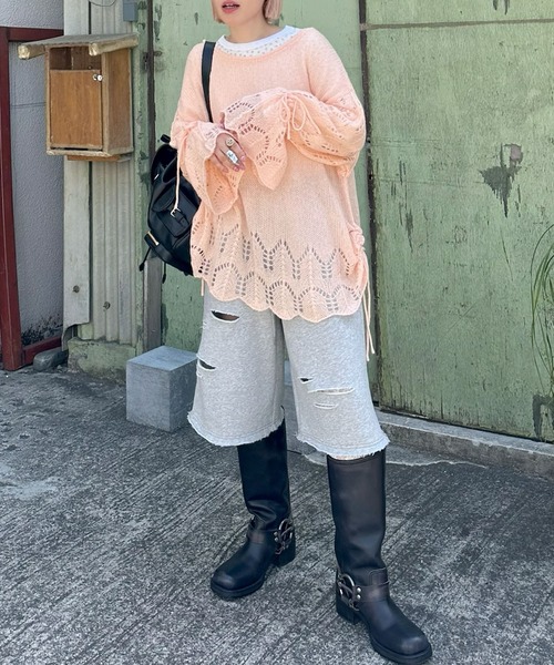 Alley Tokyo(アリートーキョー)の「ドロスト透かしゆるニット(ニット/セーター・レディース・ピンク/グリーン/アイボリー・FREE)」の11枚目の写真