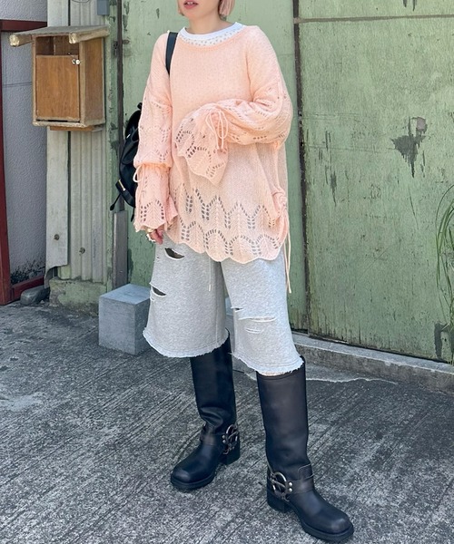 Alley Tokyo(アリートーキョー)の「ドロスト透かしゆるニット(ニット/セーター・レディース・ピンク/グリーン/アイボリー・FREE)」の13枚目の写真