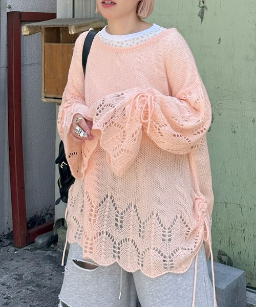 Alley Tokyo(アリートーキョー)の「ドロスト透かしゆるニット(ニット/セーター・レディース・ピンク/グリーン/アイボリー・FREE)」の5枚目の写真