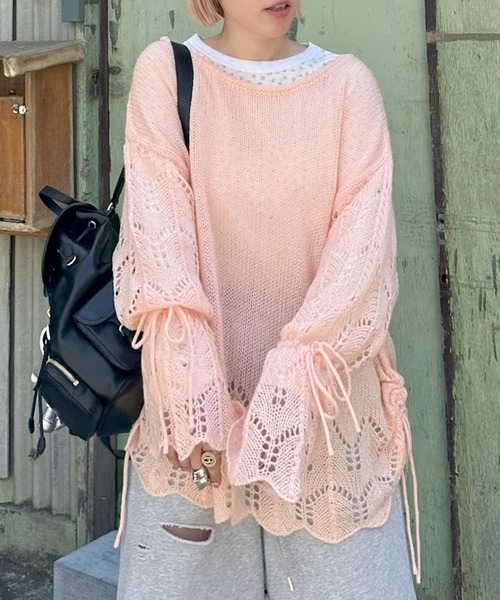 Alley Tokyo(アリートーキョー)の「ドロスト透かしゆるニット(ニット/セーター・レディース・ピンク/グリーン/アイボリー・FREE)」の12枚目の写真