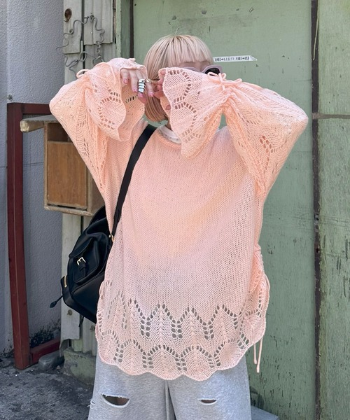 Alley Tokyo(アリートーキョー)の「ドロスト透かしゆるニット(ニット/セーター・レディース・ピンク/グリーン/アイボリー・FREE)」の8枚目の写真