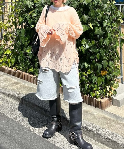 Alley Tokyo(アリートーキョー)の「ドロスト透かしゆるニット(ニット/セーター・レディース・ピンク/グリーン/アイボリー・FREE)」の14枚目の写真